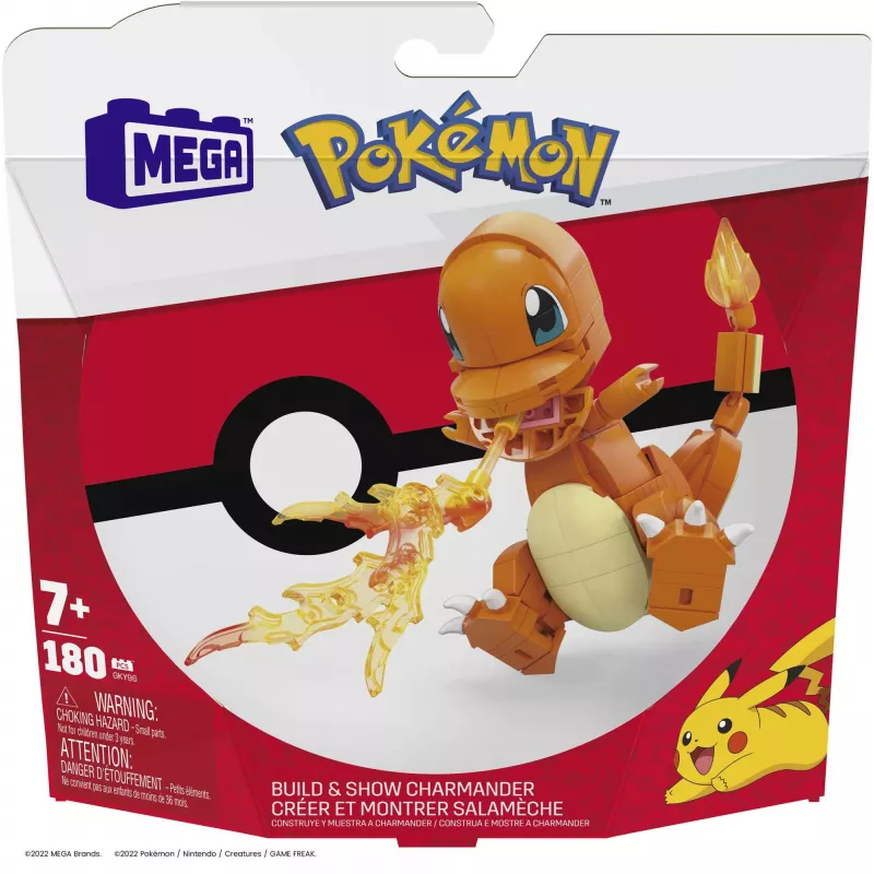 MEGA Pokémon Build & Show Charmander rotaļlietu būvēšanas komplekts, 4 collas augsts,
