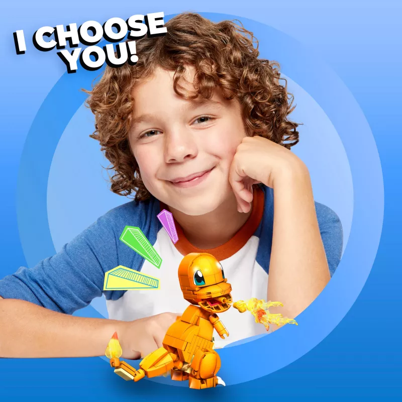 MEGA Pokémon Build & Show Charmander rotaļlietu būvēšanas komplekts, 4 collas augsts,