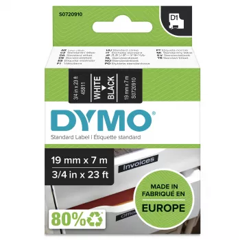 DYMO oriģinālās D1 etiķetes | Balta druka uz melnas lentes | 19 mm x 7 m | Pašlīmējošas etiķetes LabelManager etiķešu printeriem | Ražots Eiropā