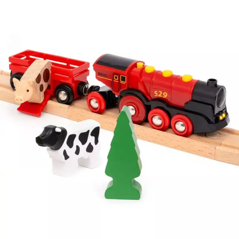 Ravensburger BRIO World sarkanā Lola fermas vilciena komplekts – koka rotaļu vilciena spēles komplekts