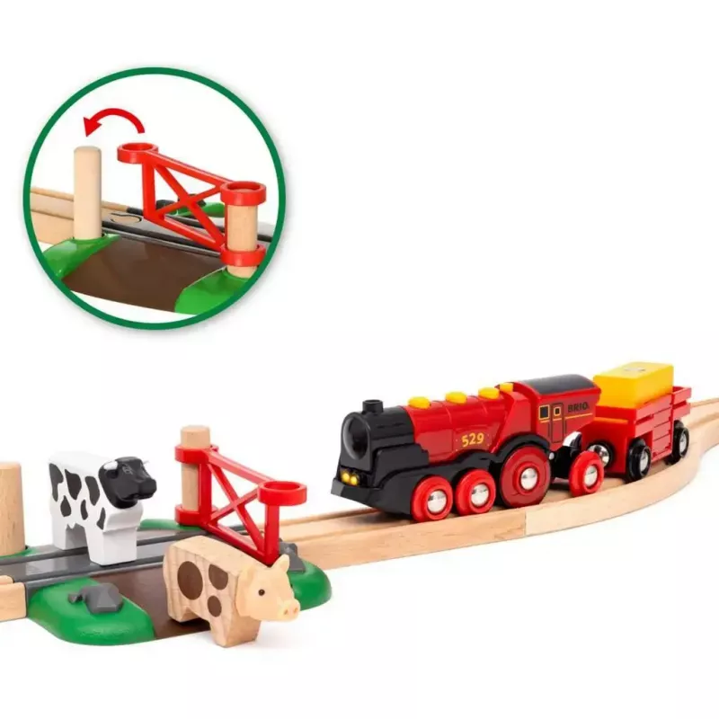Ravensburger BRIO World sarkanā Lola fermas vilciena komplekts – koka rotaļu vilciena spēles komplekts