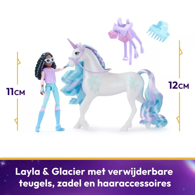 Unicorn Academy, Layla & Glacier ar 2 aksesuāriem un matu rīku, lelles un vienradžu rotaļlietas meitenēm no 4 gadu vecuma