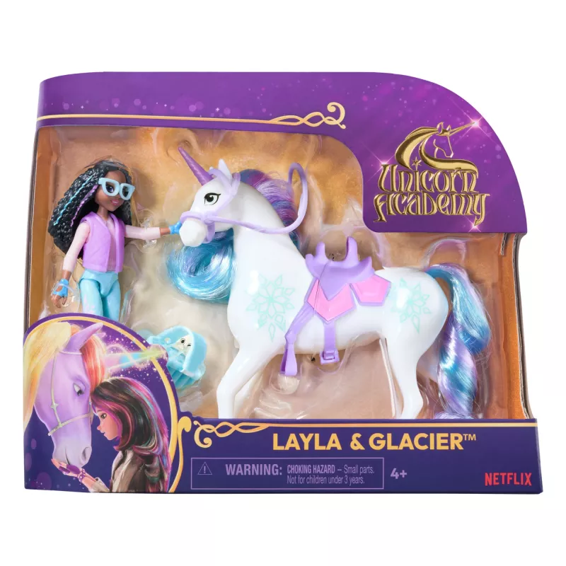 Unicorn Academy, Layla & Glacier ar 2 aksesuāriem un matu rīku, lelles un vienradžu rotaļlietas meitenēm no 4 gadu vecuma