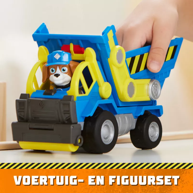 Rubble & Crew , Wheeler’s Dump Truck rotaļlieta ar kustīgām daļām un kolekcionējamo darbības figūru, bērnu rotaļlietas vecumam no 3 gadiem