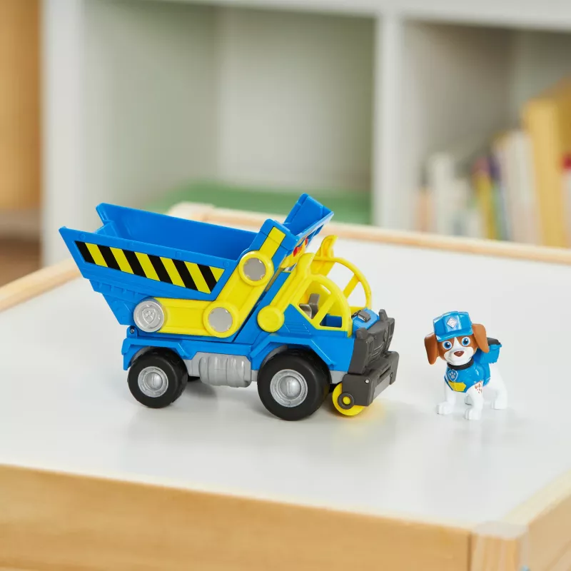 Rubble & Crew , Wheeler’s Dump Truck rotaļlieta ar kustīgām daļām un kolekcionējamo darbības figūru, bērnu rotaļlietas vecumam no 3 gadiem