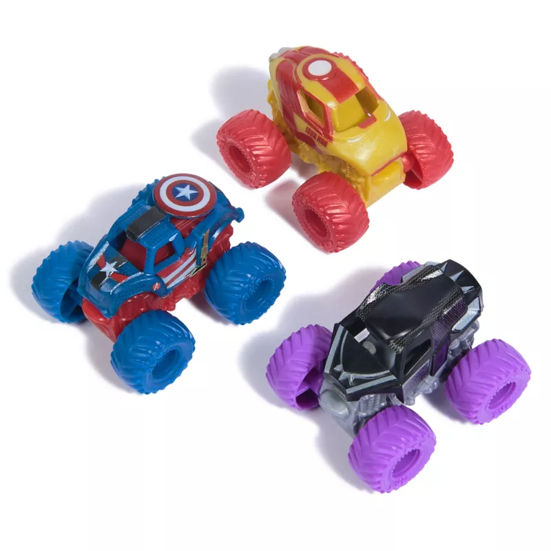 Monster Jam, Marvel Mini Monster Truck 3 gab. komplekts, Melns Panther, Captain America, Iron Man metāla monstru kravas automašīnas, mērogā 1:87, rotaļlietas zēniem no 3 gadu vecuma