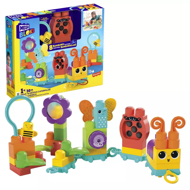Būvēšanas komplekts MEGA BLOKS Move 'n Groove Caterpillar no MATTEL — 30 gabali, plastmasa, daudzkrāsains, vecums 1+