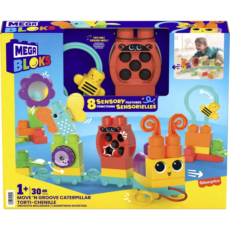Būvēšanas komplekts MEGA BLOKS Move 'n Groove Caterpillar no MATTEL — 30 gabali, plastmasa, daudzkrāsains, vecums 1+