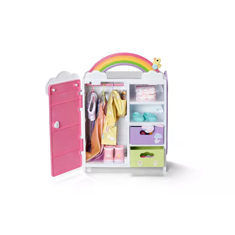 Leļļu skapis zapf creation BABY born Rainbow Wardrobe — lellēm, gaismas efekti, nepieciešamas 3×AAA baterijas, ieteicamais vecums 3+