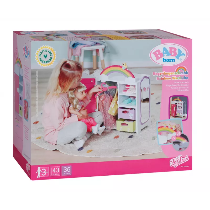 Leļļu skapis zapf creation BABY born Rainbow Wardrobe — lellēm, gaismas efekti, nepieciešamas 3×AAA baterijas, ieteicamais vecums 3+