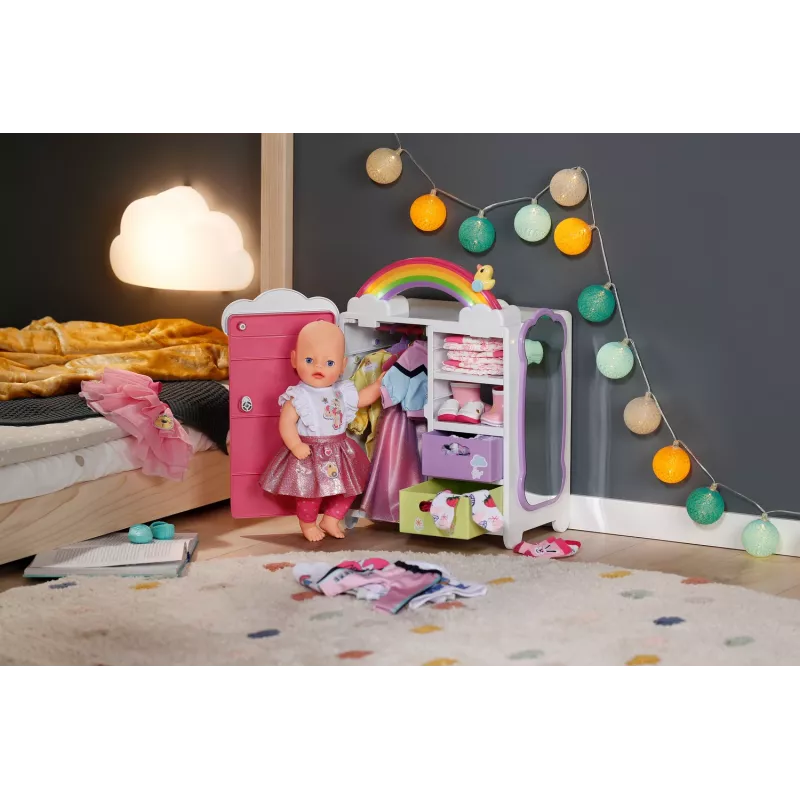 Leļļu skapis zapf creation BABY born Rainbow Wardrobe — lellēm, gaismas efekti, nepieciešamas 3×AAA baterijas, ieteicamais vecums 3+