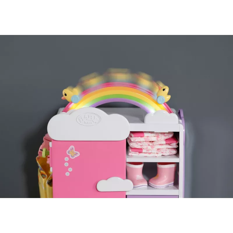 Leļļu skapis zapf creation BABY born Rainbow Wardrobe — lellēm, gaismas efekti, nepieciešamas 3×AAA baterijas, ieteicamais vecums 3+