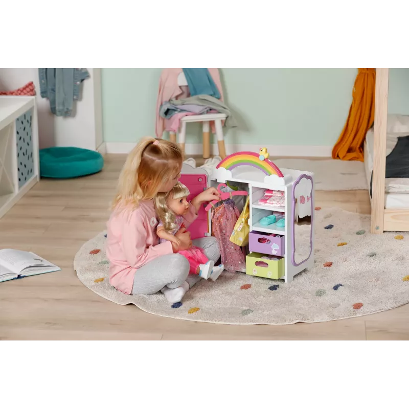 Leļļu skapis zapf creation BABY born Rainbow Wardrobe — lellēm, gaismas efekti, nepieciešamas 3×AAA baterijas, ieteicamais vecums 3+