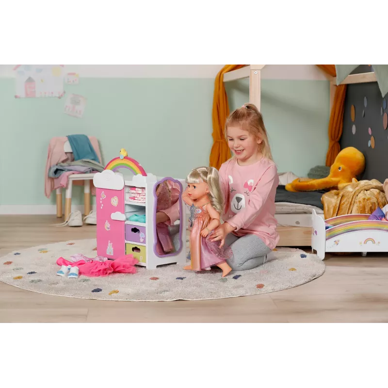 Leļļu skapis zapf creation BABY born Rainbow Wardrobe — lellēm, gaismas efekti, nepieciešamas 3×AAA baterijas, ieteicamais vecums 3+