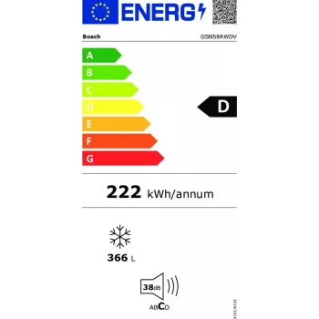 Bosch Serie 6 GSN58AWDV saldētava Vertikālā saldētava Brīvi stāvoša 366 L Balta