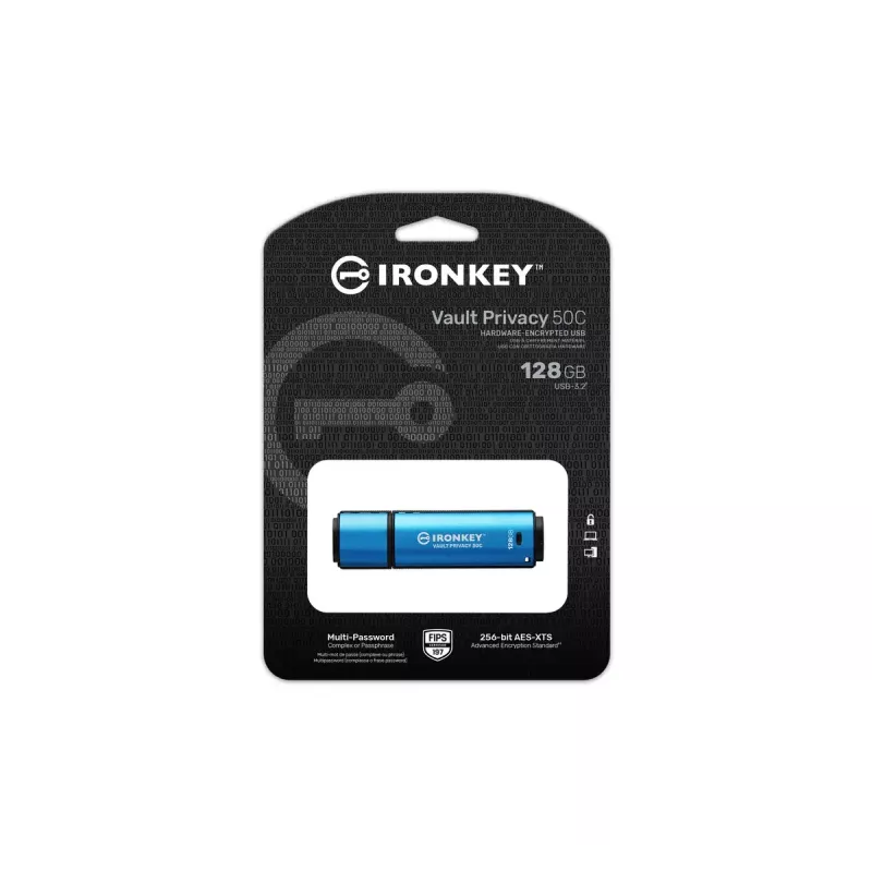 Kingston Technology IronKey 128 GB USB-C Vault Privacy 50C AES-256 šifrēšana, FIPS 197