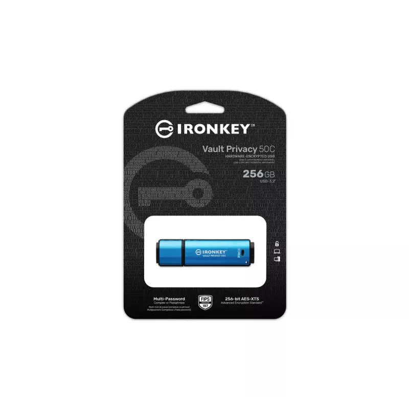 Kingston Technology IronKey 256 GB USB-C Vault Privacy 50C AES-256 šifrēts, FIPS 197