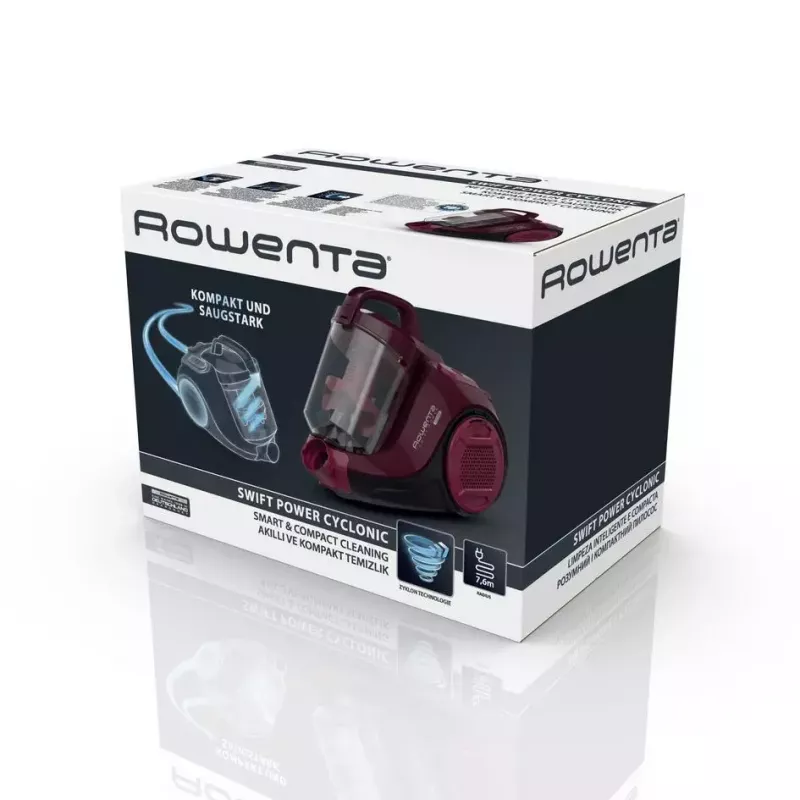 Cilindriskais putekļsūcējs ROWENTA Swift Power RO2933 — 750 W, bez maisiņa, bordo/melns, 4,87 kg
