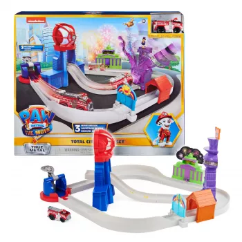 PAW Patrol , True Metal Total City Rescue Movie Track Set ar ekskluzīvo Marshall transportlīdzekli, mērogā 1:55, rotaļlietas bērniem no 3 gadu vecuma