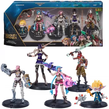 League of Legends, Duālo pilsētu komplekts ar ekskluzīvām Jinx, Heimerdinger, Vi, Caitlyn un Ekko, 4 collu kolekcionējamām figūrām, aksesuāriem, no 12 gadu vecuma