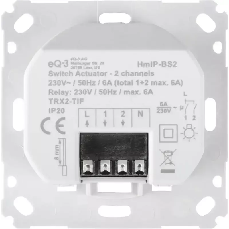 Komutācijas izpildmehānisms Homematic IP 156757A0 — 230 V maiņstrāva, 1380 W, 868,6 MHz