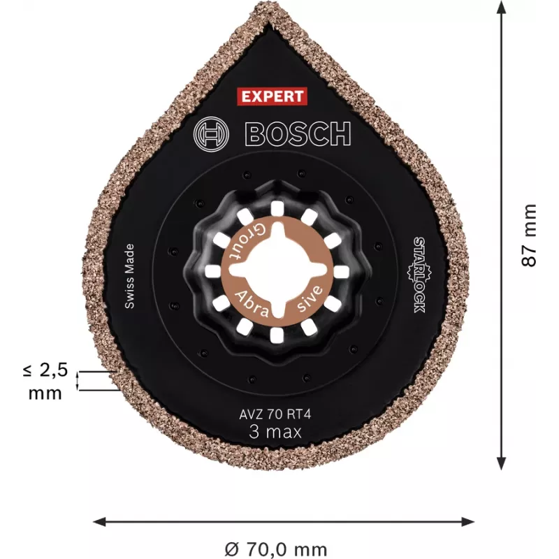 BOSCH javas noņemšanas instruments Expert AVZ 70 RT4 Grout + Abrasive, Ø 70 mm, zāģa asmens 10 gab., Carbide-RIFF, griešanas platums 2,5 mm