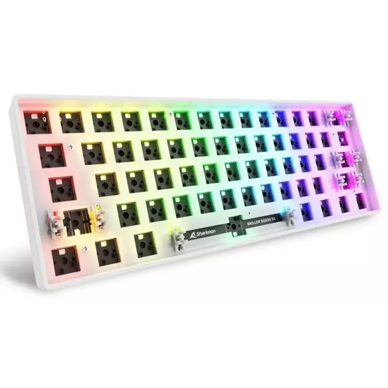 Kompakta 60% vadu tastatūra Sharkoon SKILLER SGK50 S4 — QWERTY vācu izkārtojums, RGB fona apgaismojums, USB, 1,5 m kabelis, balta