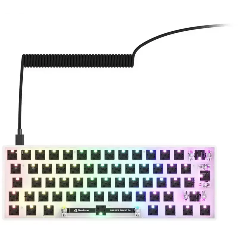 Kompakta 60% vadu tastatūra Sharkoon SKILLER SGK50 S4 — QWERTY vācu izkārtojums, RGB fona apgaismojums, USB, 1,5 m kabelis, balta