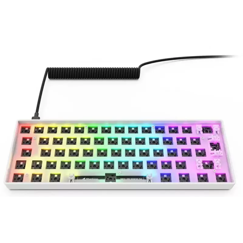 Kompakta 60% vadu tastatūra Sharkoon SKILLER SGK50 S4 — QWERTY vācu izkārtojums, RGB fona apgaismojums, USB, 1,5 m kabelis, balta