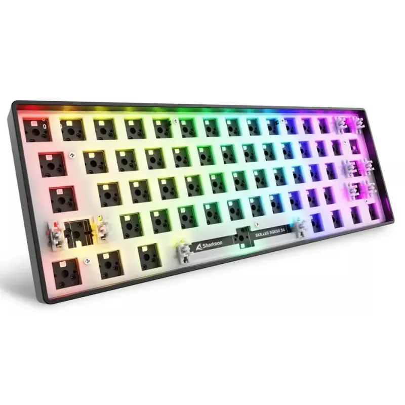 Mehāniska kompakta 60% klaviatūra Sharkoon SKILLER SGK50 S4 — vadu USB, QWERTY vācu izkārtojums, RGB fona apgaismojums, 1,5 m kabelis, melna