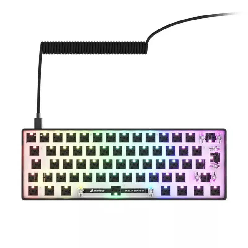 Mehāniska kompakta 60% klaviatūra Sharkoon SKILLER SGK50 S4 — vadu USB, QWERTY vācu izkārtojums, RGB fona apgaismojums, 1,5 m kabelis, melna