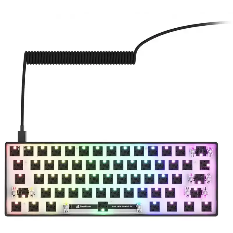 Mehāniska kompakta 60% klaviatūra Sharkoon SKILLER SGK50 S4 — vadu USB, QWERTY vācu izkārtojums, RGB fona apgaismojums, 1,5 m kabelis, melna