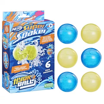 Ūdens baloni HASBRO Nerf Super Soaker Hydro Balls — iebūvēta ūdens tvertne, 6 gab., plastmasa, zila/dzeltena, vecumam 6+