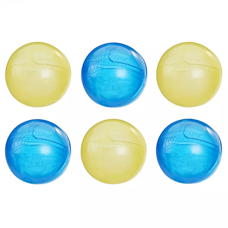 Ūdens baloni HASBRO Nerf Super Soaker Hydro Balls — iebūvēta ūdens tvertne, 6 gab., plastmasa, zila/dzeltena, vecumam 6+