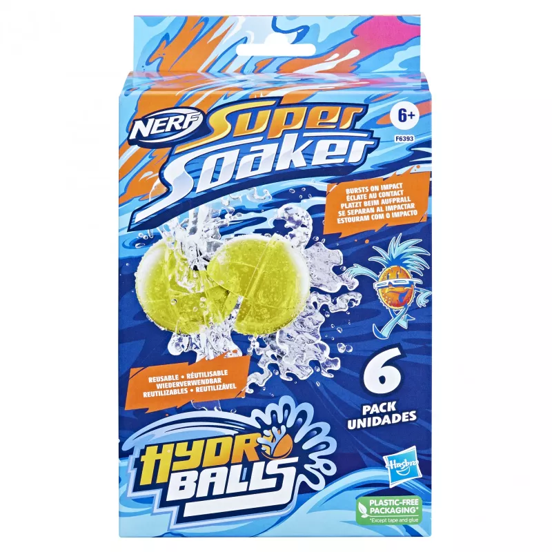Ūdens baloni HASBRO Nerf Super Soaker Hydro Balls — iebūvēta ūdens tvertne, 6 gab., plastmasa, zila/dzeltena, vecumam 6+