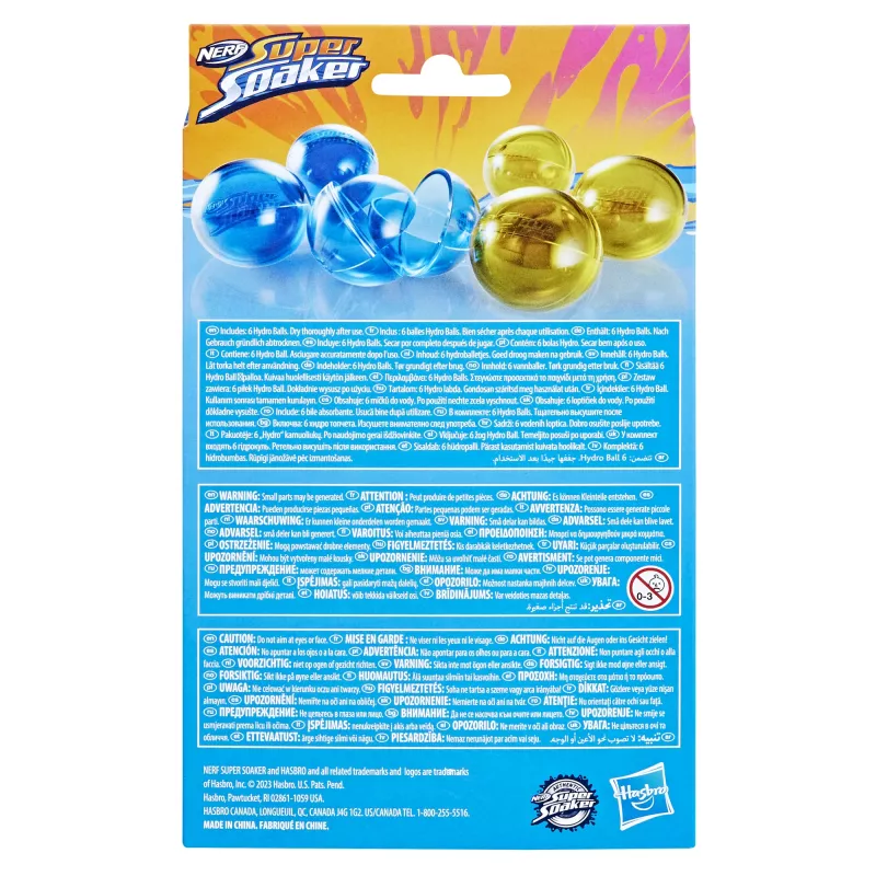 Ūdens baloni HASBRO Nerf Super Soaker Hydro Balls — iebūvēta ūdens tvertne, 6 gab., plastmasa, zila/dzeltena, vecumam 6+