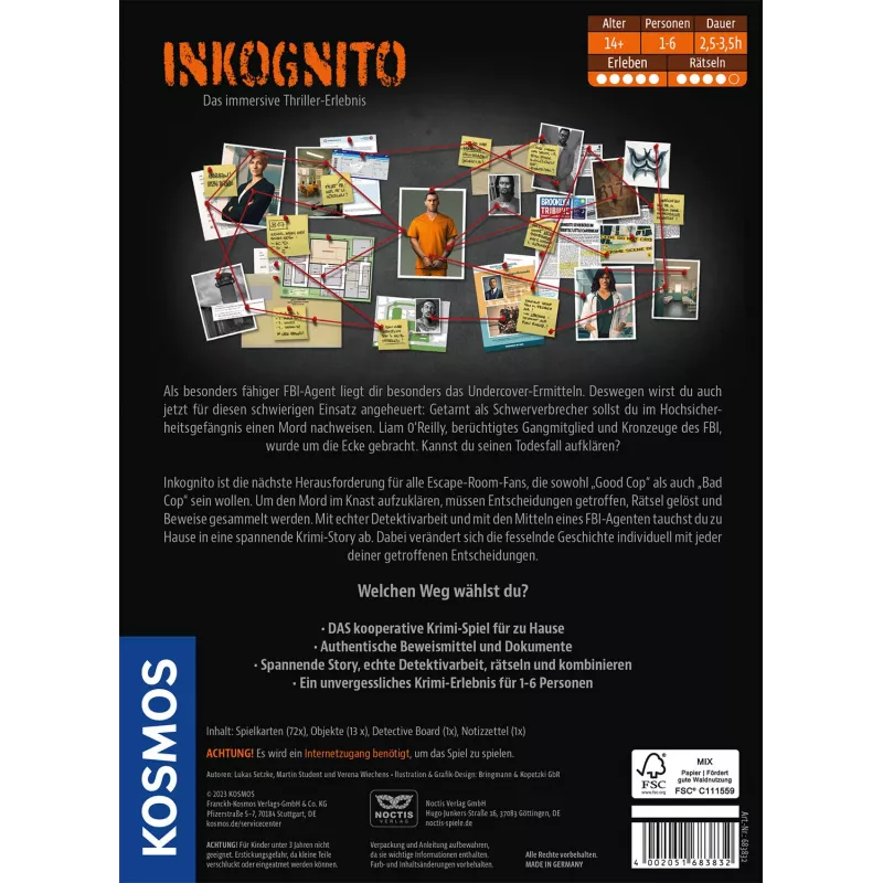 Kosmos Masters of Crime - Inkognito 150 minūšu galda spēle Detektīvs