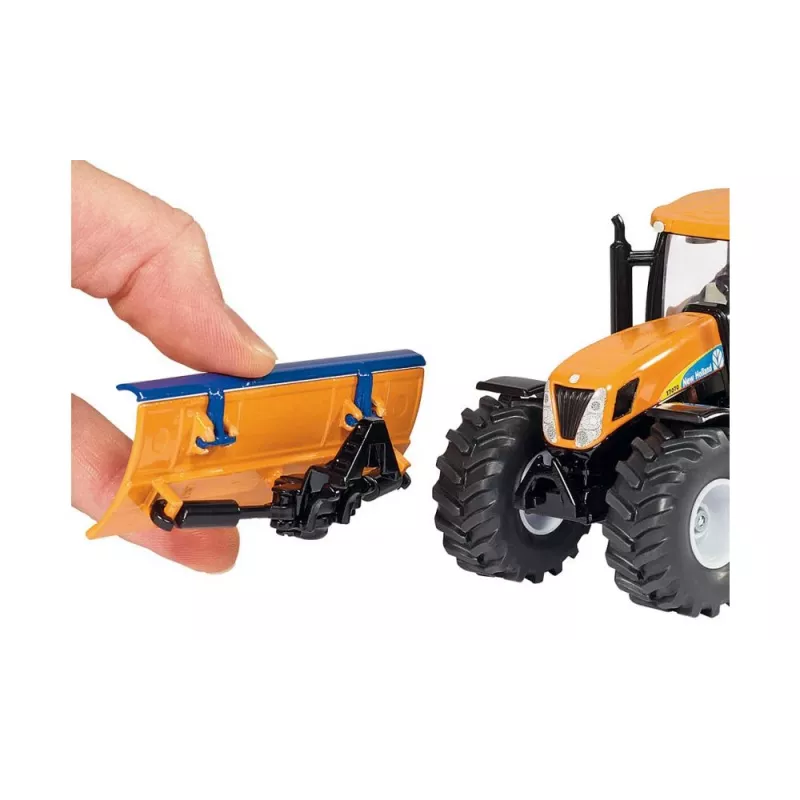 Siku traktors ar sniega vērstuvi un sāls kliedētāju, Traktora modelis, Salikts, 1:50, Metāls, Plastmasa, 3 gadi, Melna, Zila, Oranža