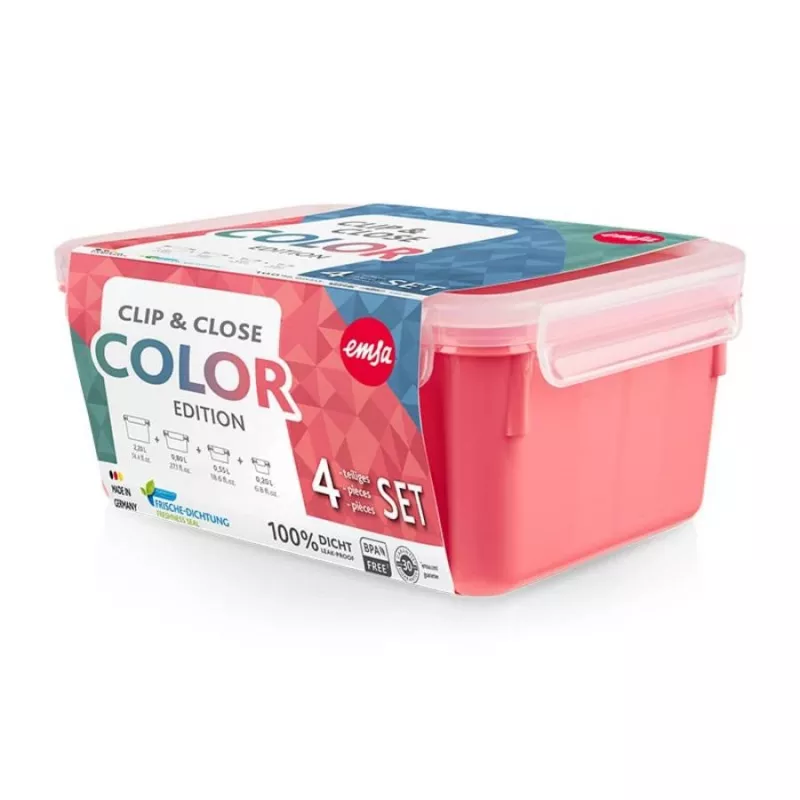 EMSA Clip & Close Rectangular Set Coral 4 gab.