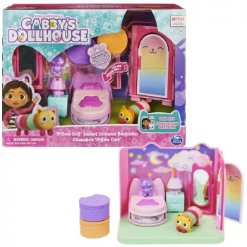 Gabby's Dollhouse, Sweet Dreams guļamistaba ar Pillow Cat figūriņu un 3 aksesuāriem, 3 mēbelēm un 2 piegādēm, rotaļlietas bērniem no 3 gadu vecuma