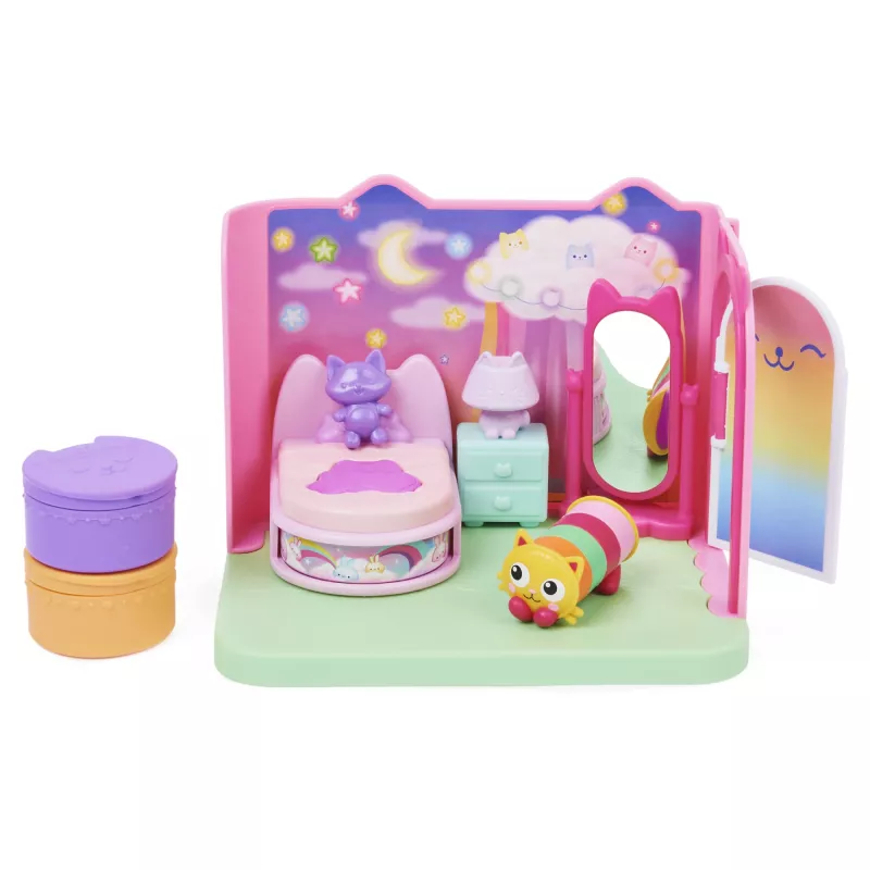 Gabby's Dollhouse, Sweet Dreams guļamistaba ar Pillow Cat figūriņu un 3 aksesuāriem, 3 mēbelēm un 2 piegādēm, rotaļlietas bērniem no 3 gadu vecuma