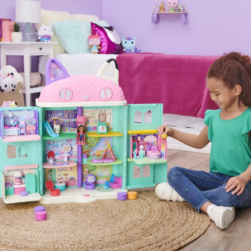 Gabby's Dollhouse, Sweet Dreams guļamistaba ar Pillow Cat figūriņu un 3 aksesuāriem, 3 mēbelēm un 2 piegādēm, rotaļlietas bērniem no 3 gadu vecuma