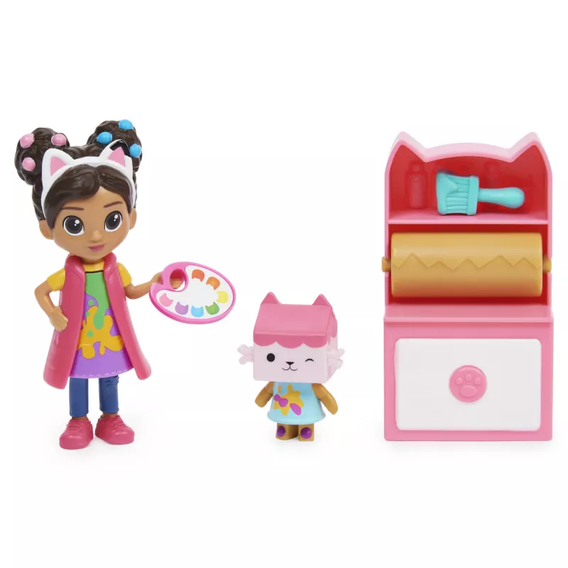 Gabby's Dollhouse , Mākslas studijas komplekts ar 2 rotaļu figūriņām, 2 aksesuāriem, piegādi un mēbeli, rotaļlietas bērniem no 3 gadu vecuma