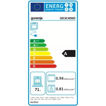 Gorenje GEC6C40WD Brīvi stāvoša plīts Elektriskā Keramiskā plīts virsma Melna, Balta