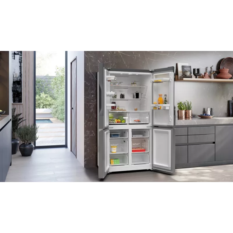 Siemens iQ300 KF96NVPEA ledusskapis ar blakus novietotu saldētavu Brīvi stāvošs 605 L Sudraba