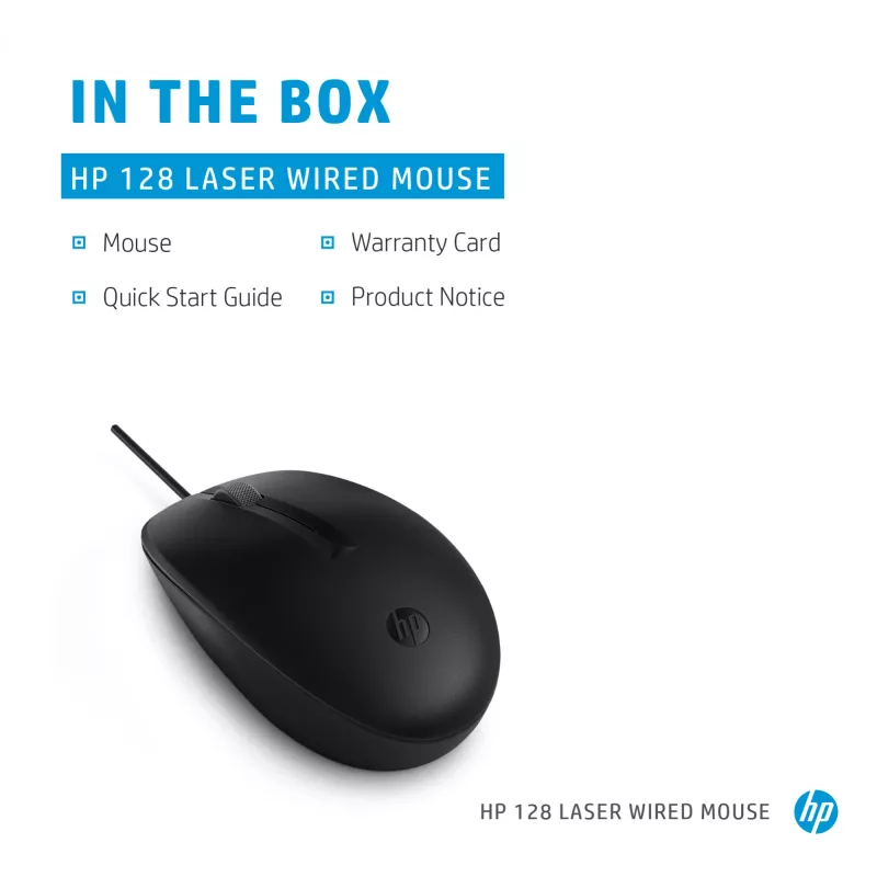 HP 128 lāzera vadu pele, piemērota abām rokām, lāzers, USB Type-A, 1200 DPI, melna