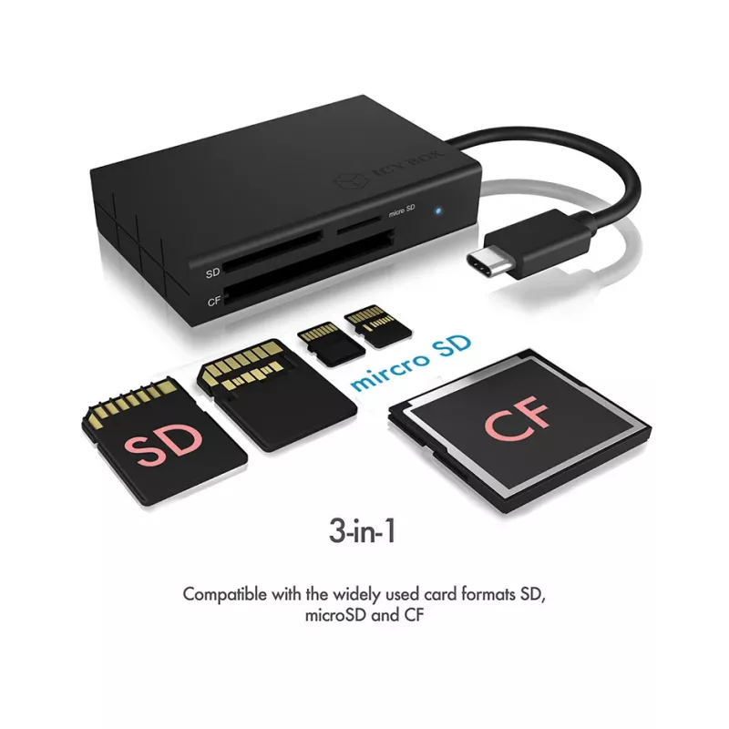 ICY BOX IB-CR401-C3 karšu lasītājs USB 3.2 Gen 1 (3.1 Gen 1) Type-C melns