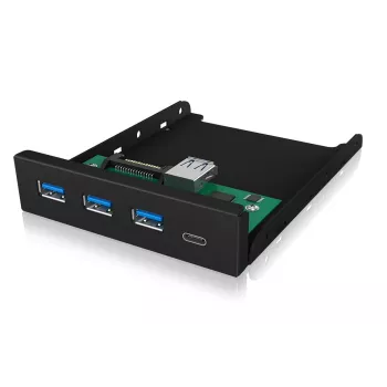 USB centrmezgls ICY BOX IB-HUB1418-i3 — mikroshēmojums GL3520/ASM1543, melns, 101×137×25 mm