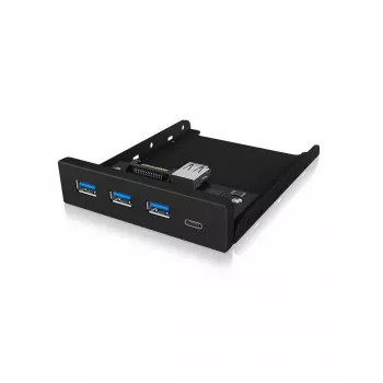 USB centrmezgls ICY BOX IB-HUB1418-i3 — mikroshēmojums GL3520/ASM1543, melns, 101×137×25 mm