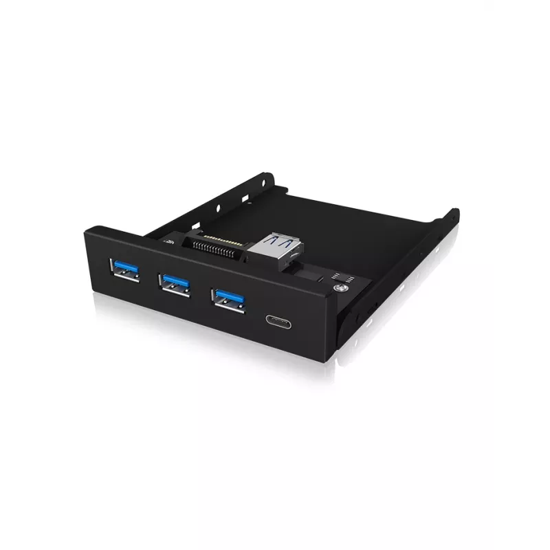 USB centrmezgls ICY BOX IB-HUB1418-i3 — mikroshēmojums GL3520/ASM1543, melns, 101×137×25 mm
